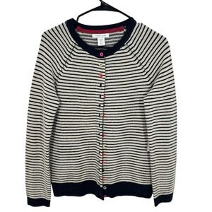 Tabitha Webb Striped Button Up Cardigan Navy Cream Lambswool Blend Colorful NWT